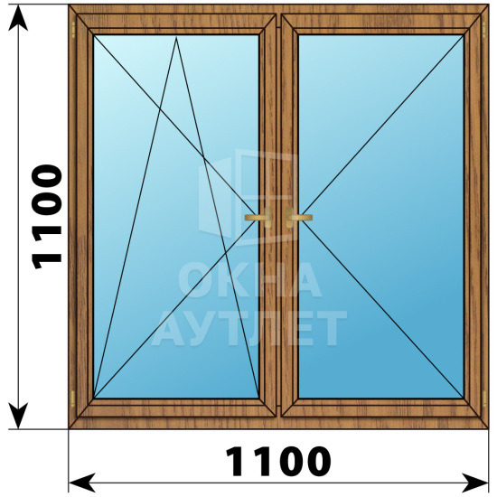 Двухстворчатое деревянное окно из лиственницы ПО-П 1100×1100 ОА-36251