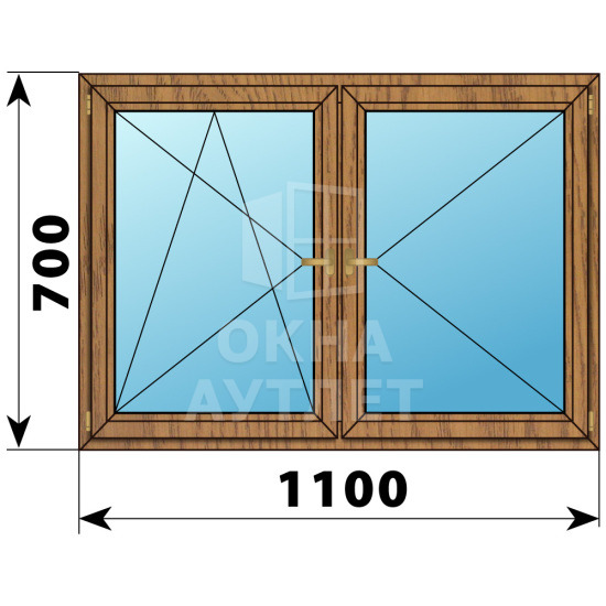 Двухстворчатое деревянное окно из лиственницы ПО-П 1100×700 ОА-35396