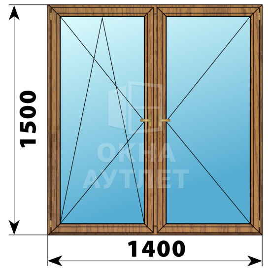Двухстворчатое деревянное окно из лиственницы ПО-П 1400×1500 ОА-37328