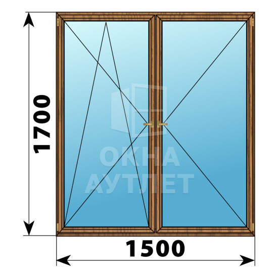 Двухстворчатое деревянное окно из лиственницы ПО-П 1500×1700 ОА-37607