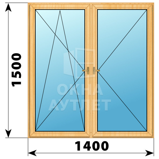 Двухстворчатое деревянное окно из сосны ПО-П 1400×1500 ОА-36341