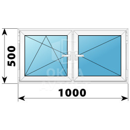 Двухстворчатое поворотно-откидное пластиковое окно ПО-П 1000×500 ОА-32181
