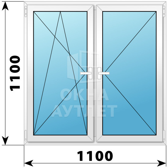 Двухстворчатое поворотно-откидное пластиковое окно ПО-П 1100×1100 ОА-32493
