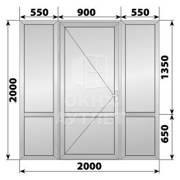 Глухая алюминиевая перегородка с дверью 2000×2000 ОА-68200