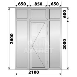 Глухая алюминиевая перегородка с дверью 2100×2600 ОА-68221