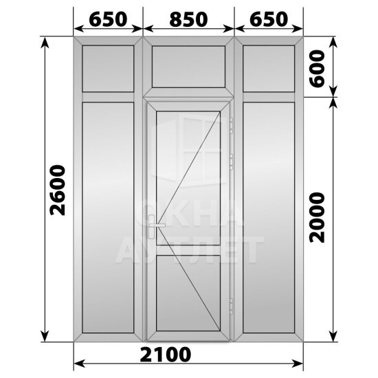 Глухая алюминиевая перегородка с дверью 2100×2600 ОА-68221