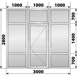 Глухая алюминиевая перегородка с дверью 3000×2800 ОА-68272