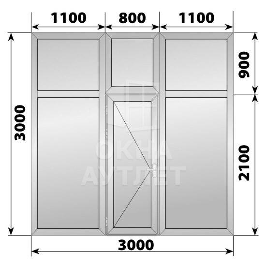 Глухая алюминиевая перегородка с дверью 3000×3000 ОА-68275