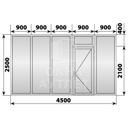 Глухая алюминиевая перегородка с дверью 4500×2500 ОА-68326