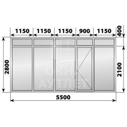 Глухая алюминиевая перегородка с дверью 5500×2800 ОА-68347