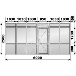 Глухая алюминиевая перегородка с дверью 6000×2500 ОА-68344