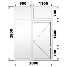 Глухая пластиковая перегородка с дверью 2000×2800 ОА-68149