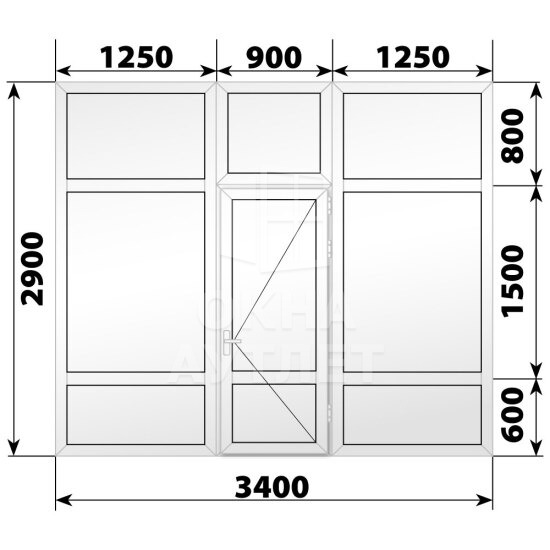 Глухая пластиковая перегородка с дверью 3400×2900 ОА-68269