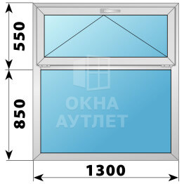 Одностворчатое алюминиевое окно с откидной фрамугой 1300×1400 Г ОА-54646