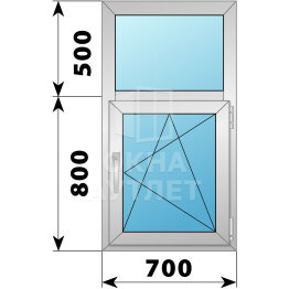 Одностворчатое деревянно-алюминиевое окно с глухой фрамугой 700×1300 ПО ОА-44880