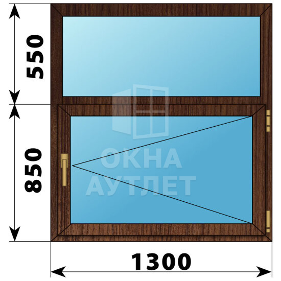 Одностворчатое окно с глухой фрамугой из дуба 1300×1400 П ОА-46725