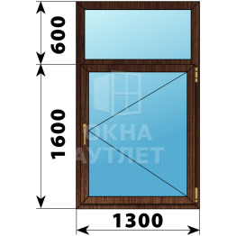 Одностворчатое окно с глухой фрамугой из дуба 1300×2200 П ОА-51059