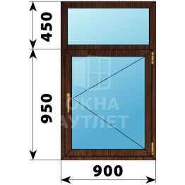 Одностворчатое окно с глухой фрамугой из дуба 900×1400 П ОА-45765
