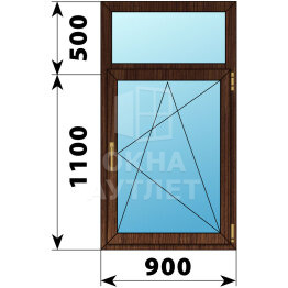 Одностворчатое окно с глухой фрамугой из дуба 900×1600 ПО ОА-49925