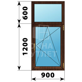 Одностворчатое окно с глухой фрамугой из дуба 900×1800 ПО ОА-50084
