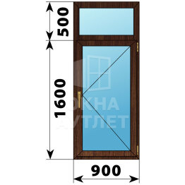 Одностворчатое окно с глухой фрамугой из дуба 900×2100 П ОА-50273