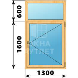 Одностворчатое окно с глухой фрамугой из сосны 1300×2200 П ОА-42268
