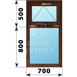 Одностворчатое окно с откидной фрамугой из дуба 700×1300 Г ОА-44883