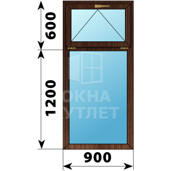 Одностворчатое окно с откидной фрамугой из дуба 900×1800 Г ОА-50030