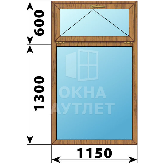 Одностворчатое окно с откидной фрамугой из лиственницы 1150×1900 Г ОА-44553
