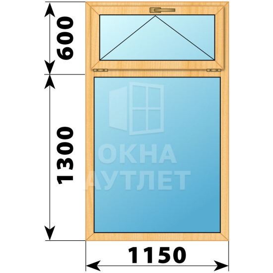 Одностворчатое окно с откидной фрамугой из сосны 1150×1900 Г ОА-41500