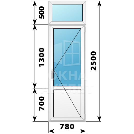 Пластиковая балконная дверь с фрамугой с глухим низом 780×2500 П ОА-56905
