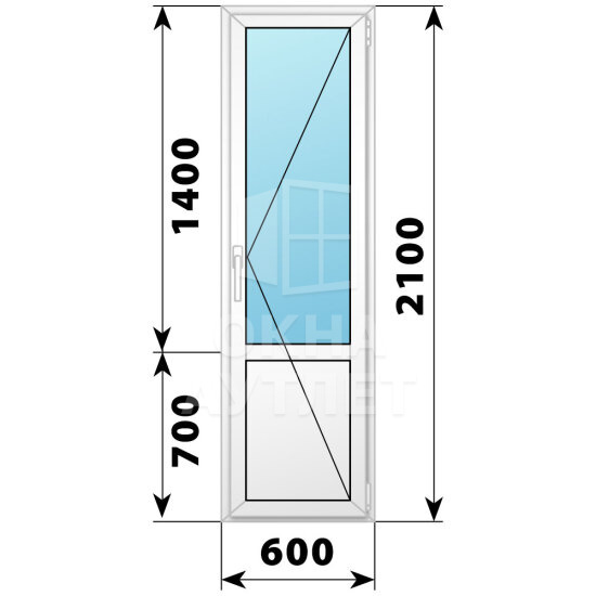 Пластиковая балконная дверь с глухим низом 600×2100 П ОА-56962