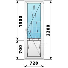 Пластиковая балконная дверь с глухим низом 720×2200 ПО ОА-56500