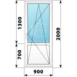 Пластиковая балконная дверь с глухим низом 900×2000 ПО ОА-57439