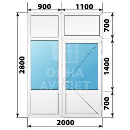 Пластиковая комбинированная перегородка с дверью 2000×2800 ОА-67438