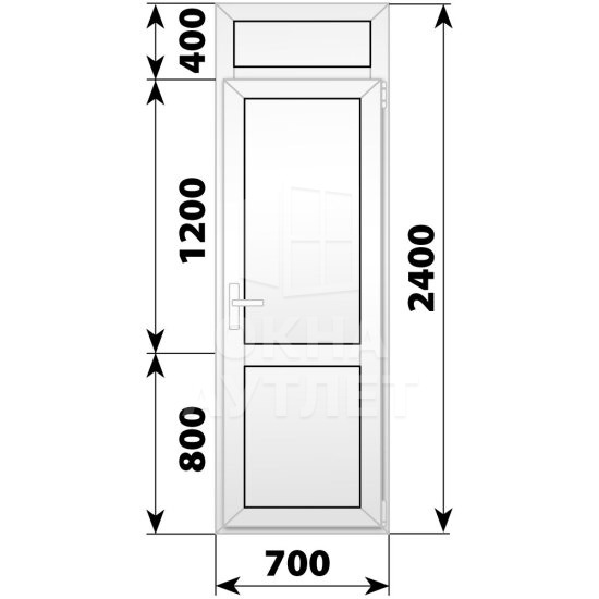 Пластиковая межкомнатная одностворчатая глухая дверь с фрамугой 700×2400 ОА-57541