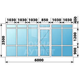 Пластиковая перегородка с дверью 6000×2500 ОА-68080