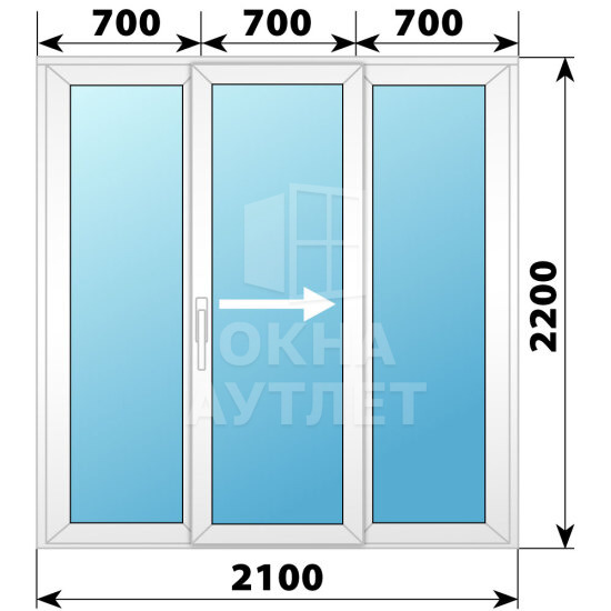 Пластиковая раздвижная дверь 2100×2200 3С ОА-58636