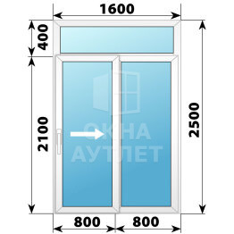 Пластиковая раздвижная дверь с фрамугой 1600×2500 2С ОА-56830