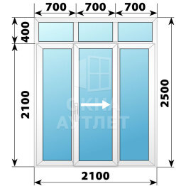 Пластиковая раздвижная дверь с фрамугой 2100×2500 3С ОА-56284
