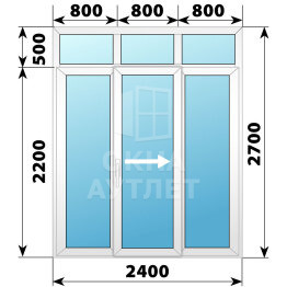 Пластиковая раздвижная дверь с фрамугой 2400×2700 3С ОА-56296