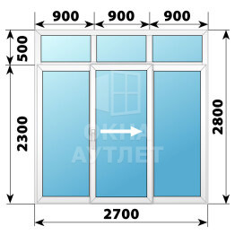 Пластиковая раздвижная дверь с фрамугой 2700×2800 3С ОА-58672