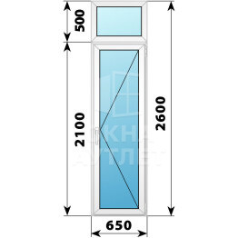 Пластиковая стеклянная балконная дверь с фрамугой 650×2600 П ОА-57529