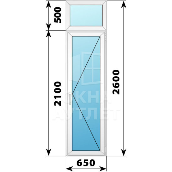 Пластиковая стеклянная балконная дверь с фрамугой 650×2600 П ОА-57529