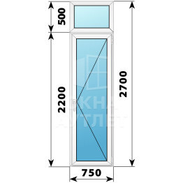 Пластиковая стеклянная балконная дверь с фрамугой 750×2700 П ОА-57646