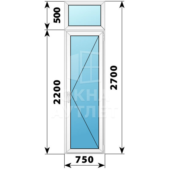 Пластиковая стеклянная балконная дверь с фрамугой 750×2700 П ОА-57646