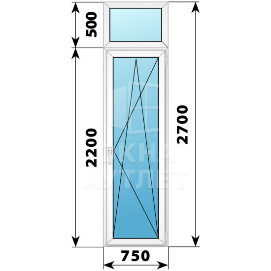 Пластиковая стеклянная балконная дверь с фрамугой 750×2700 ПО ОА-57676
