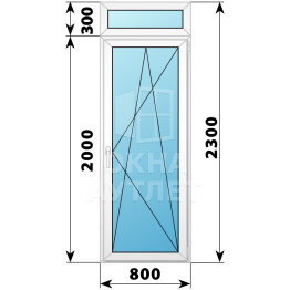 Пластиковая стеклянная балконная дверь с фрамугой 800×2300 ПО ОА-57502