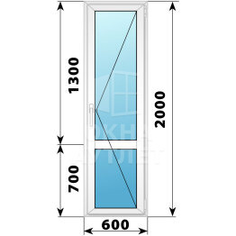 Пластиковая стеклянная балконная дверь с импостом 600×2000 П ОА-56947