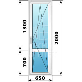 Пластиковая стеклянная балконная дверь с импостом 650×2000 ПО ОА-56980
